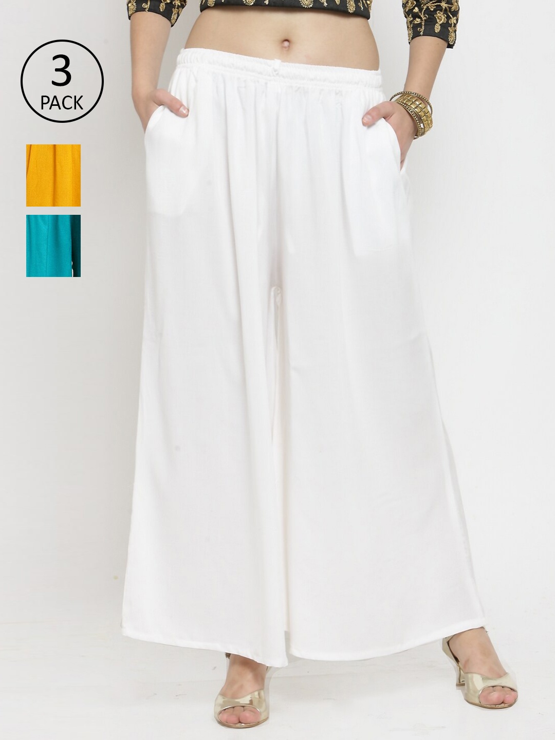 

Clora Creation Women Pack Of 3 Knitted Palazzos, White