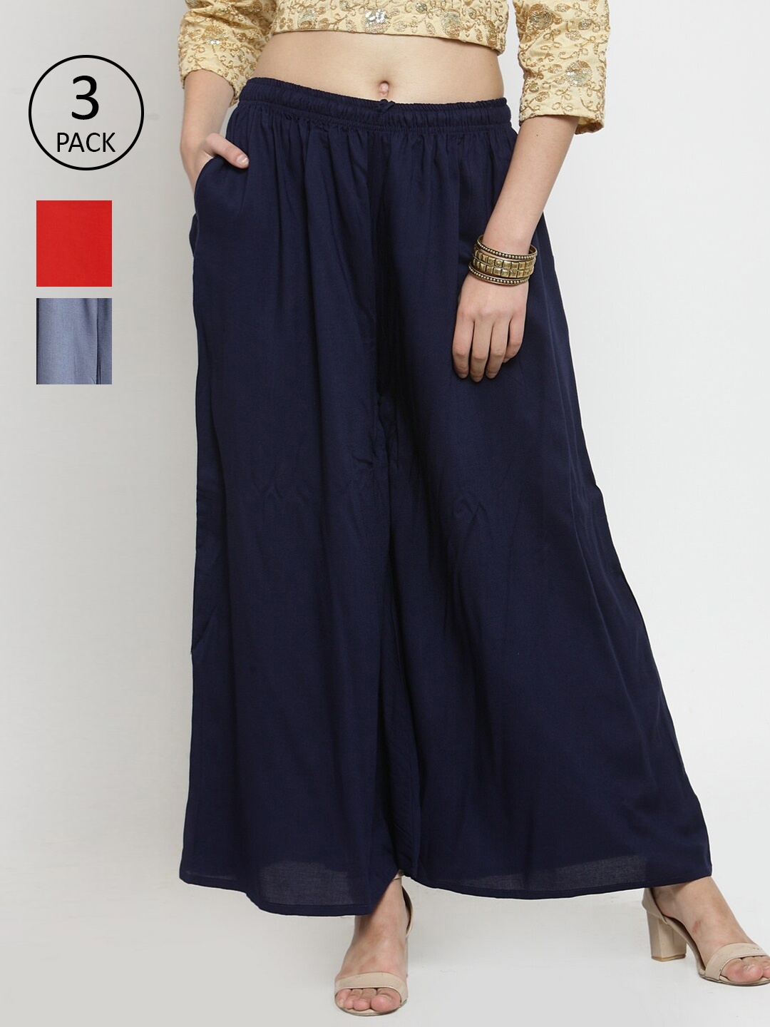 

Clora Creation Women Pack o f 3 Palazzos, Navy blue