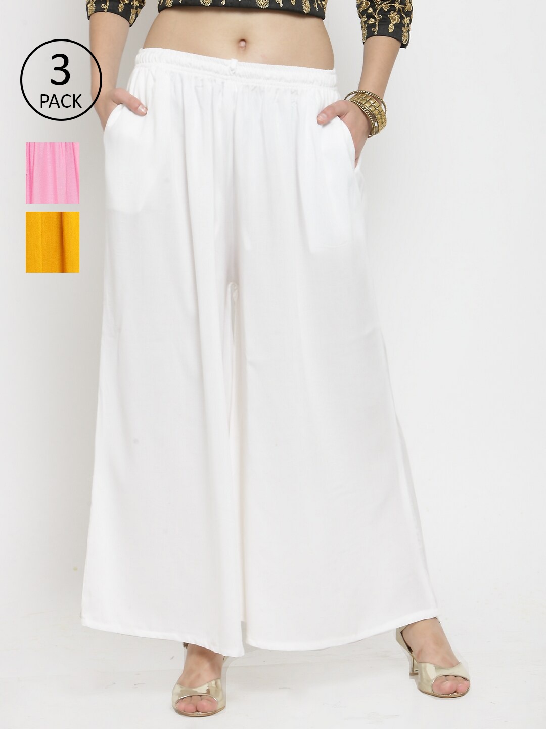 

Clora Creation Women Pack of 3 Palazzos, White