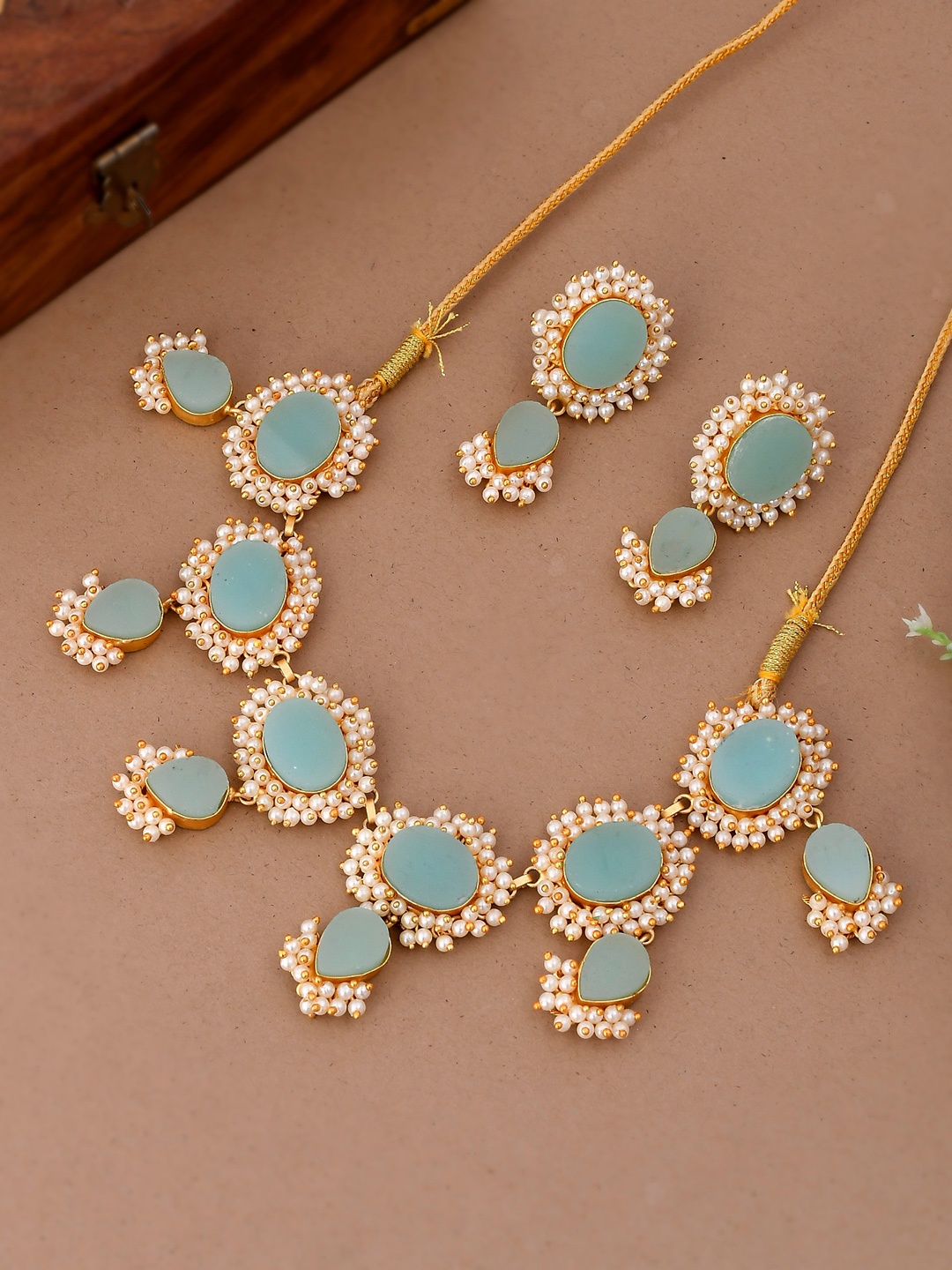 

Silvermerc Designs Gold-Plated Blue Stone Studded Jewellery Set