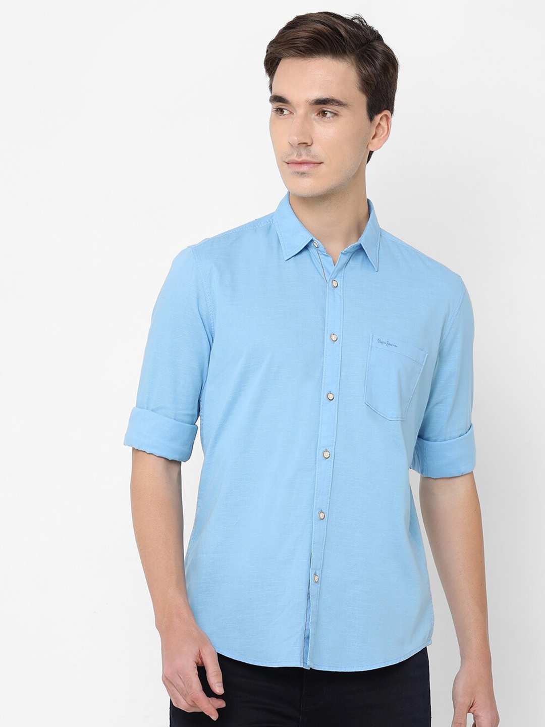 

Pepe Jeans Men Blue Solid Pure Cotton Casual Shirt