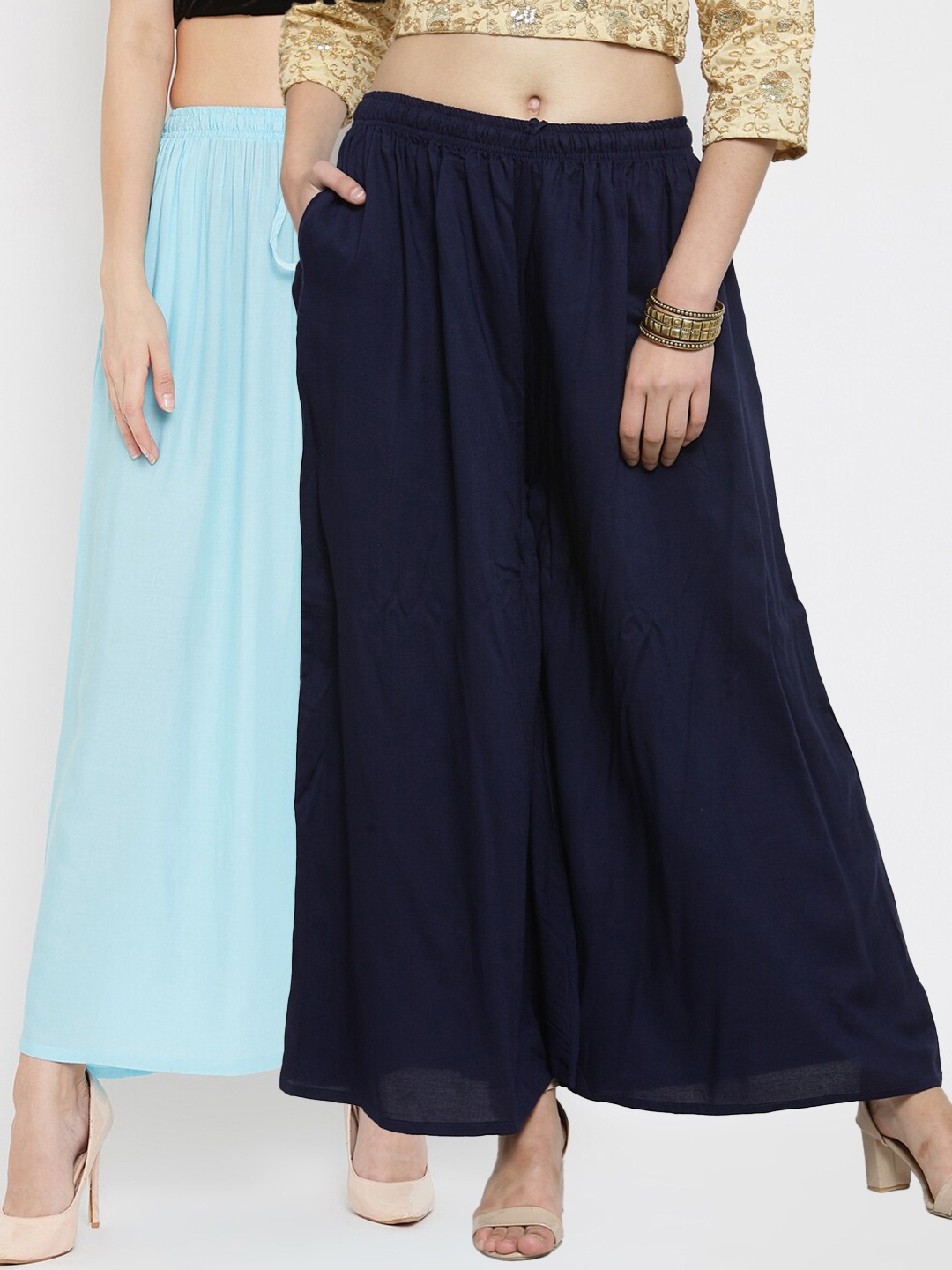 

Clora Creation Set Of 2 Women Navy Blue & White Palazzos
