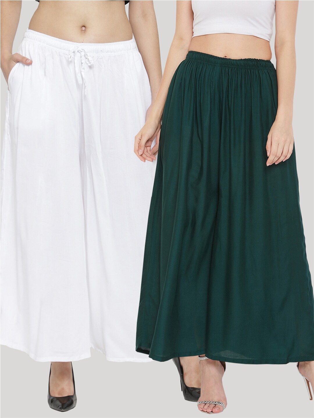 

Clora Creation Women Pack Of 2 Green & White Knitted Palazzos