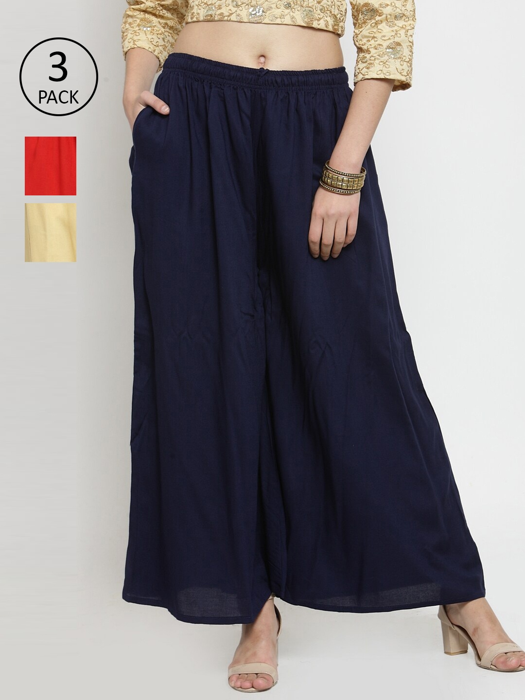 

Clora Creation Women Pack of 3 Palazzos, Navy blue