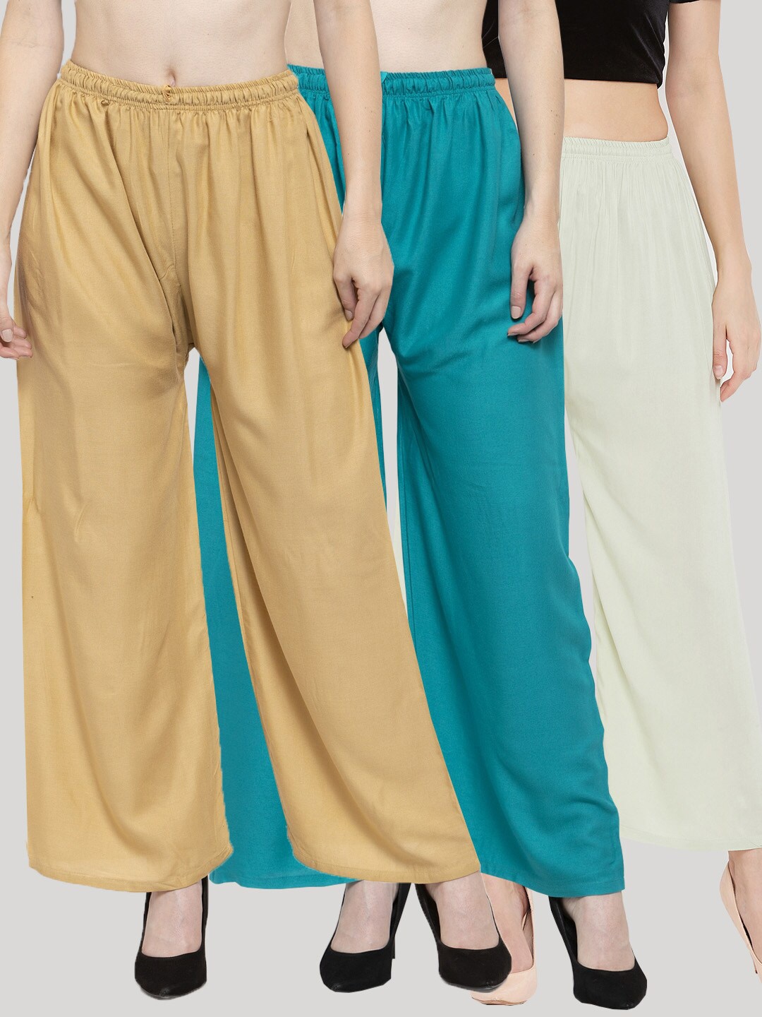 

Clora Creation Women Blue & Off White Pack Of 3 Knitted Palazzos