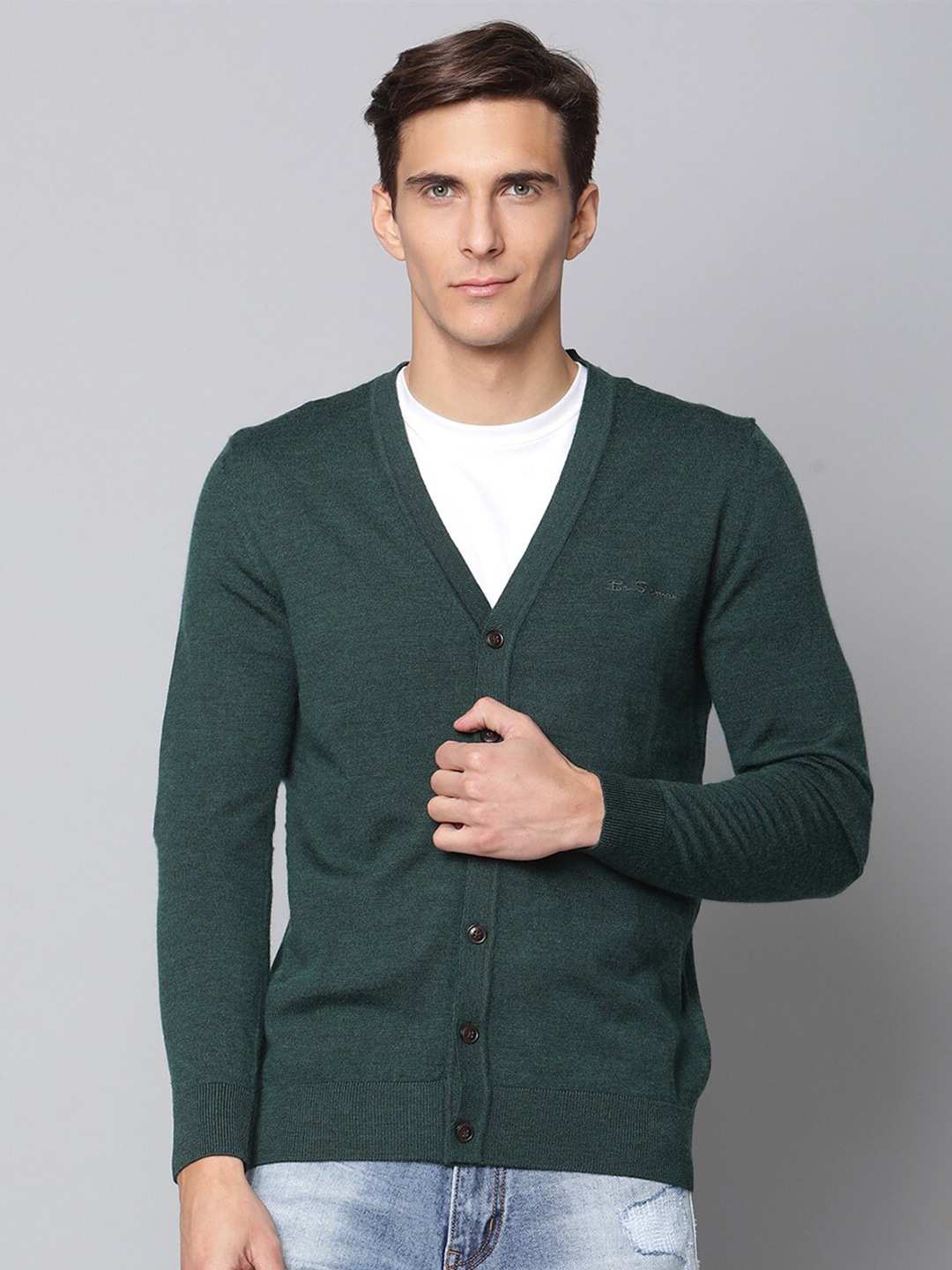 

BEN SHERMAN Men Green V-Neck Cardigan