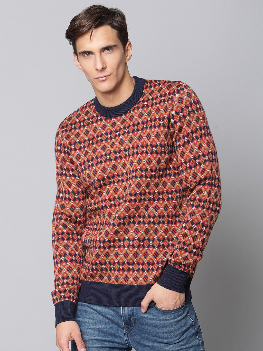 

BEN SHERMAN Men Rust & White Printed Pullover