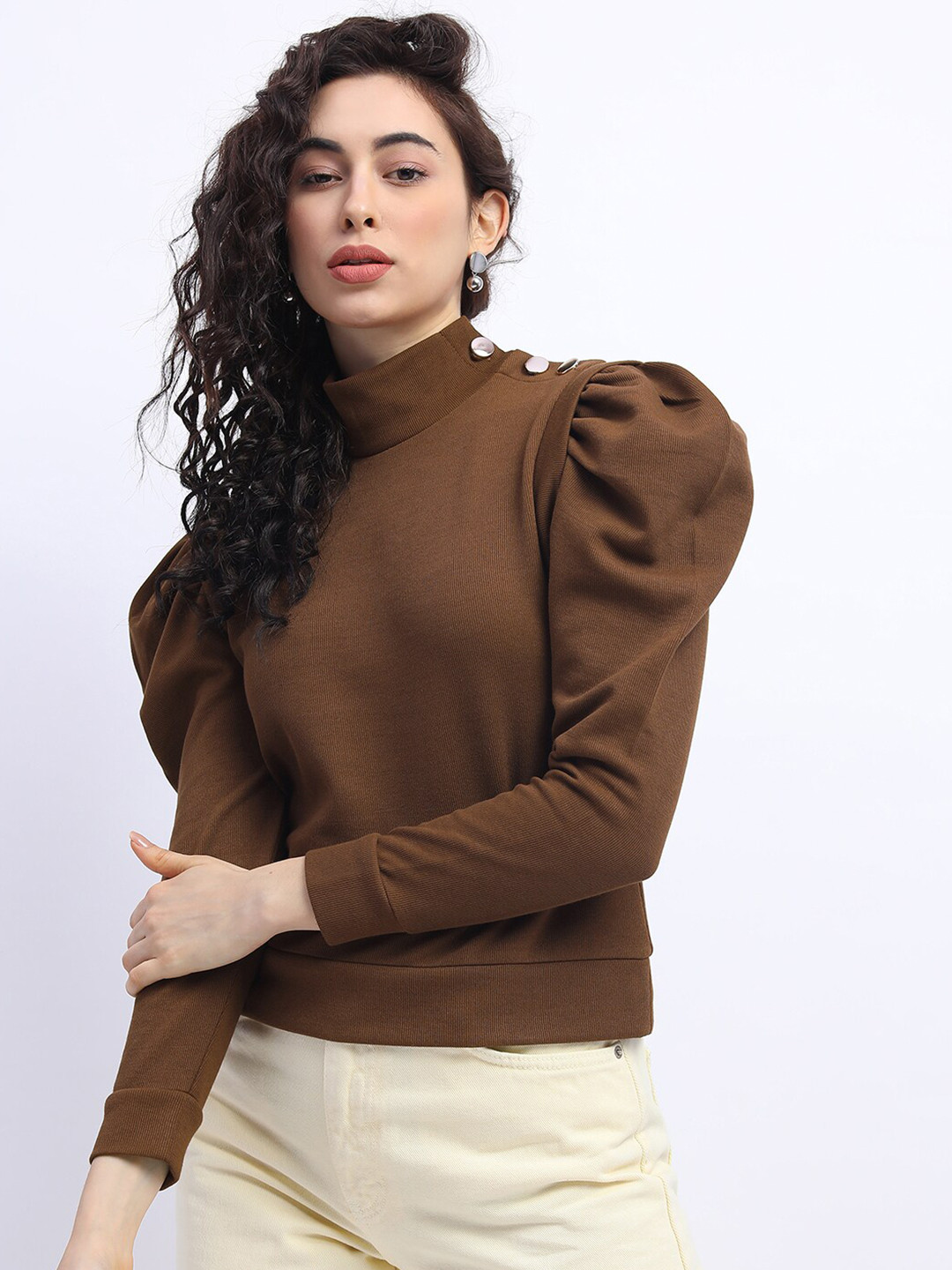 

Tokyo Talkies Brown Crop Solid Top