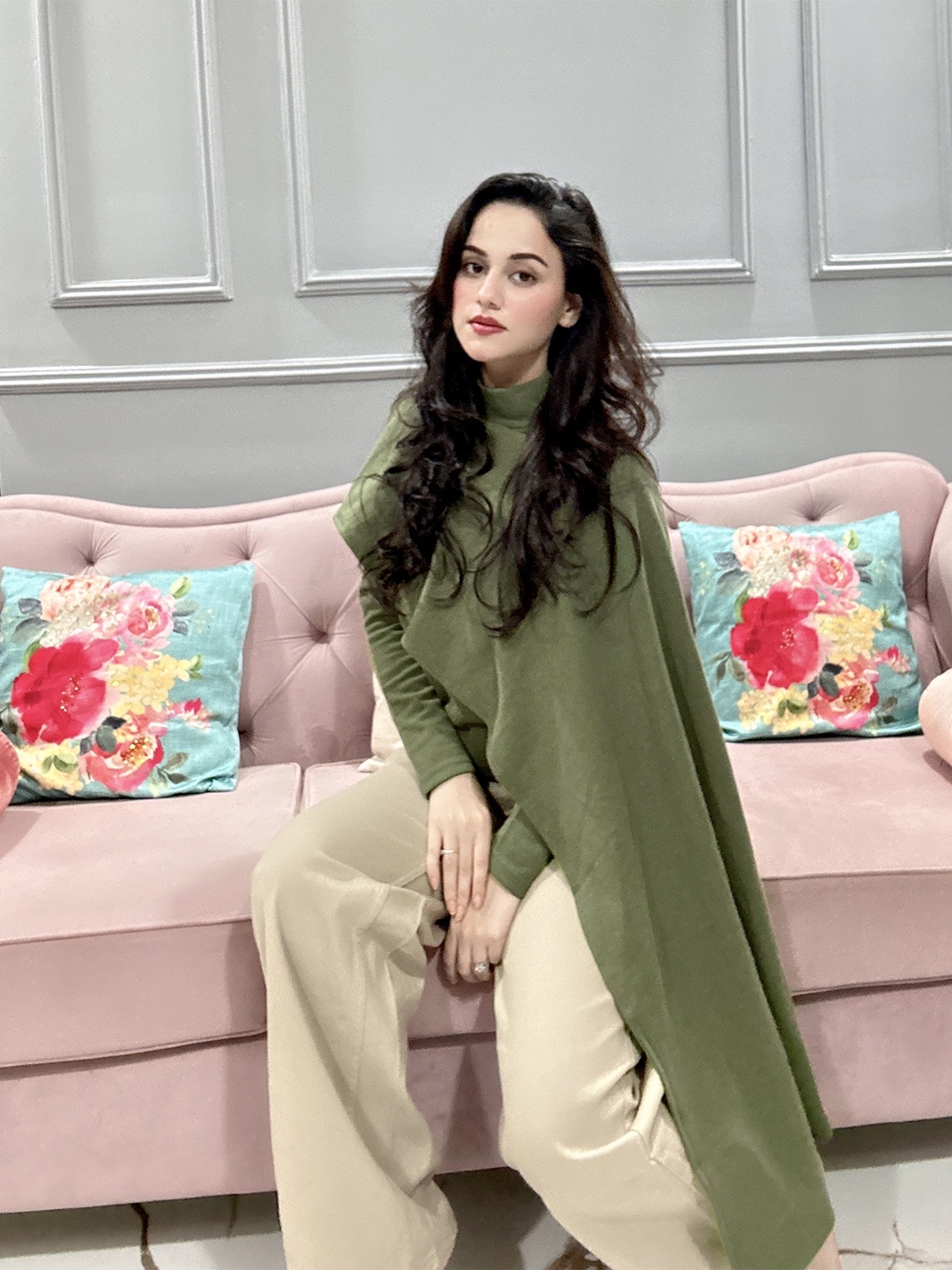 

Tokyo Talkies Olive Crepe Cape Top