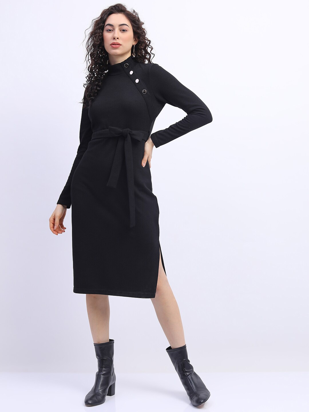 

CHIC BY TOKYO TALKIES Women Black Belted Sheath Dress