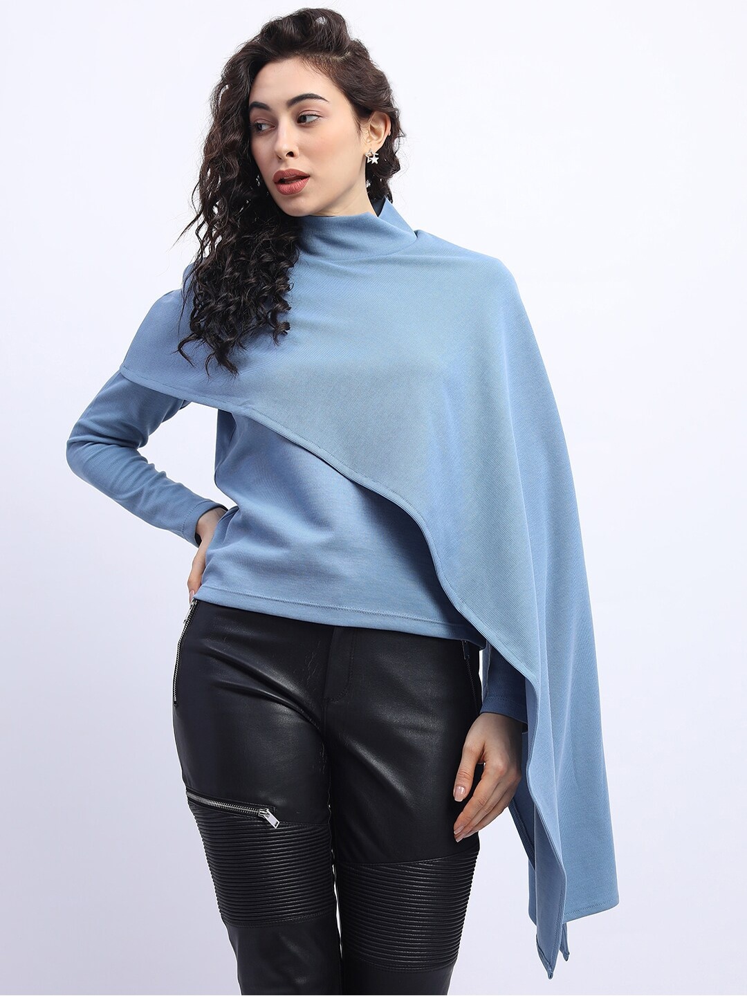 

Tokyo Talkies Blue Knitted Cape Top