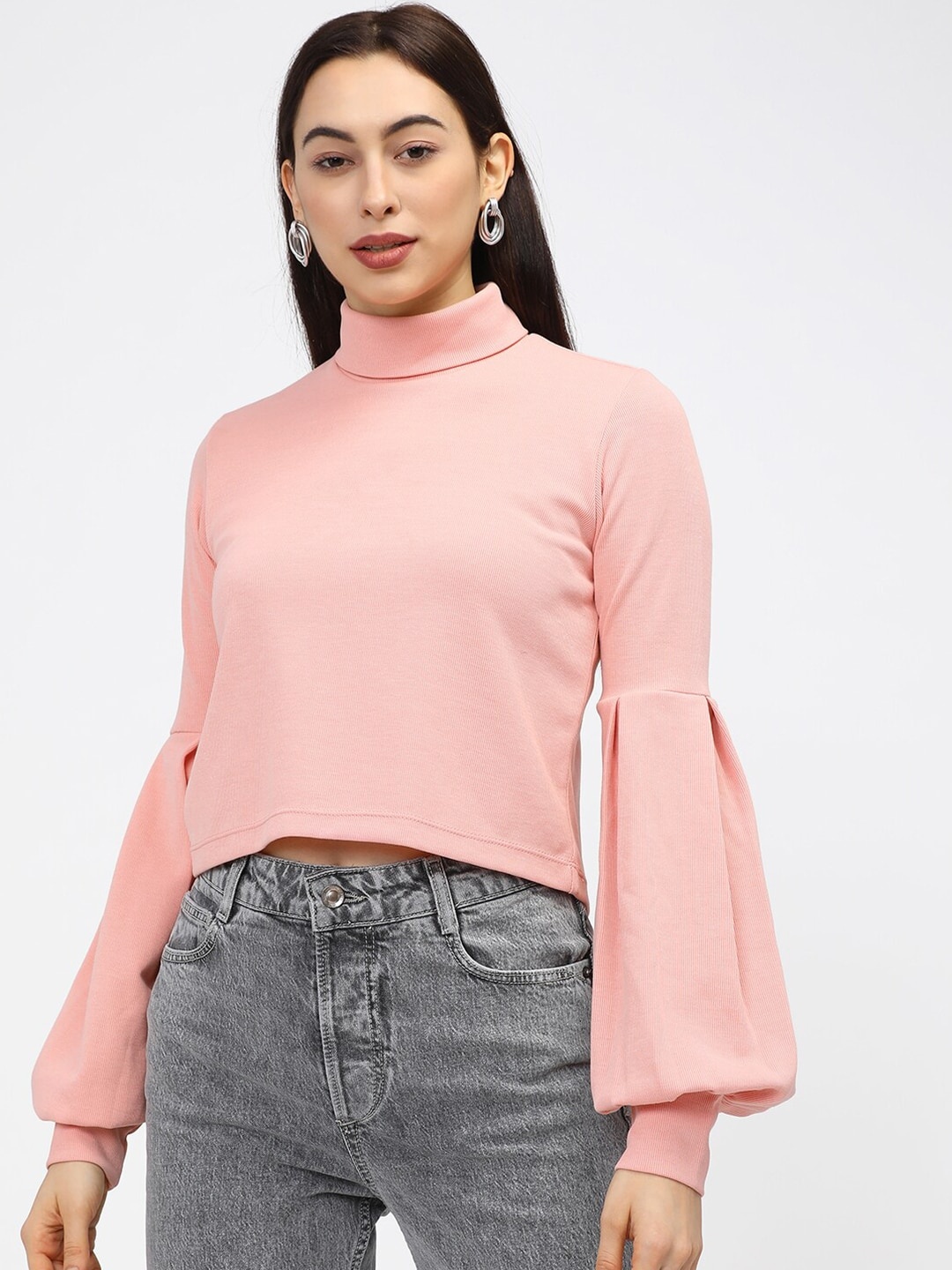 

Tokyo Talkies Women Pink Solid Crepe Crop Top