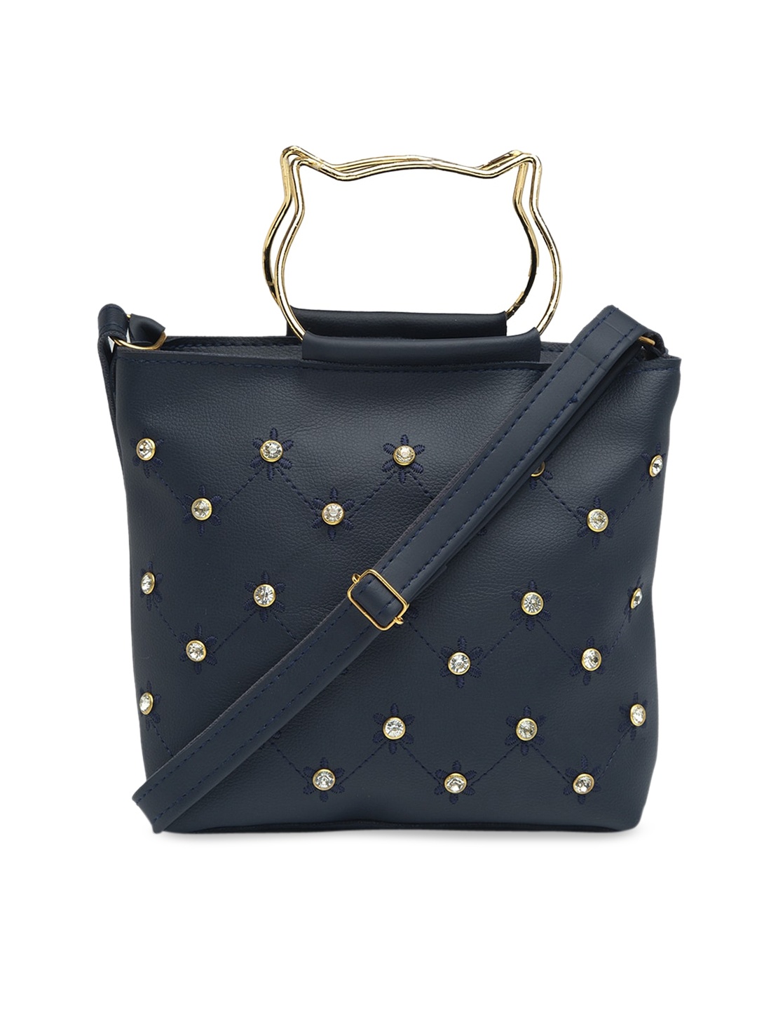 

borse lele Navy Blue Embellished PU Shopper Sling Bag