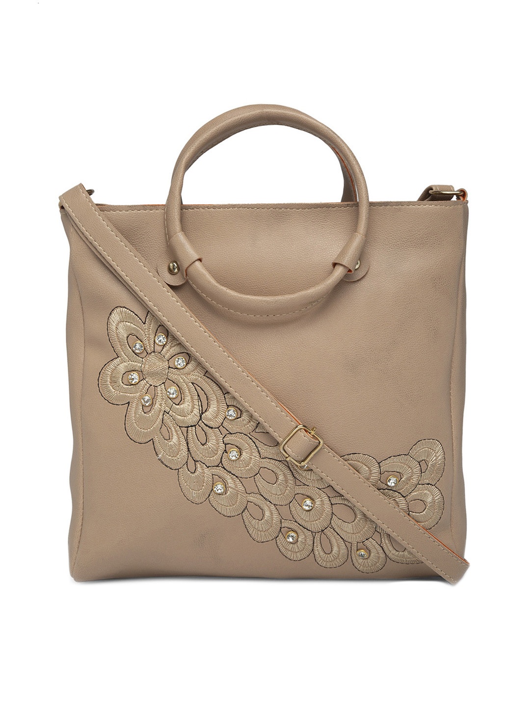 

borse lele Tan Brown Embellished Structured Handheld Bag