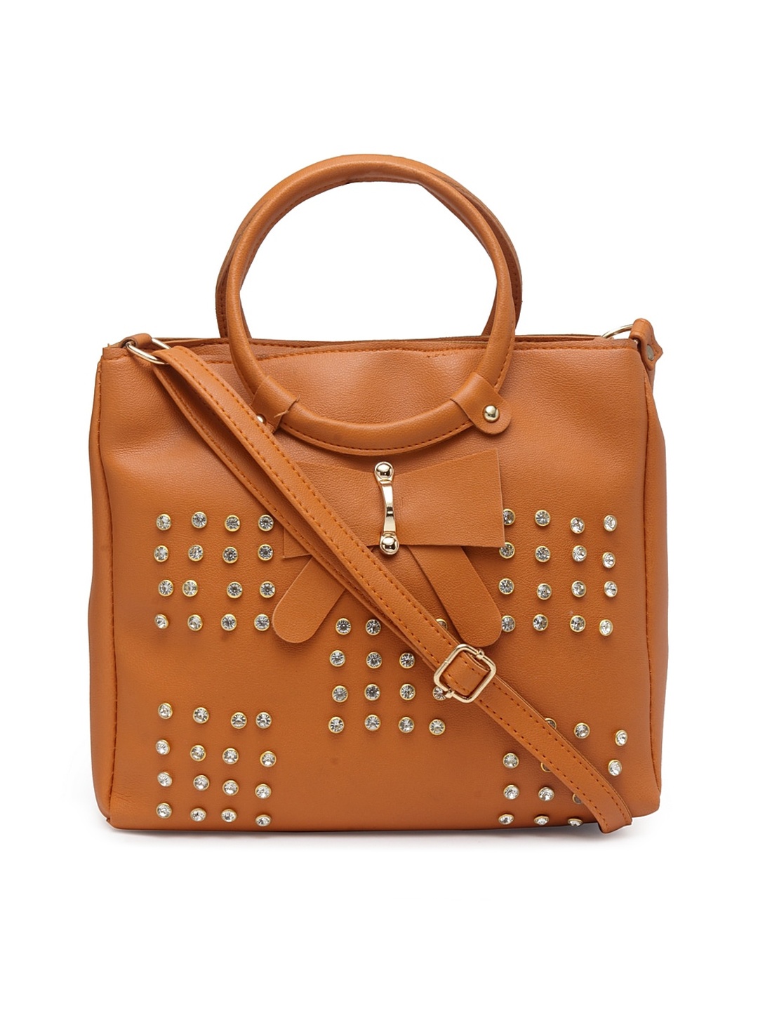 borse lele Brown Embellished PU Oversized Structured Handheld Bag