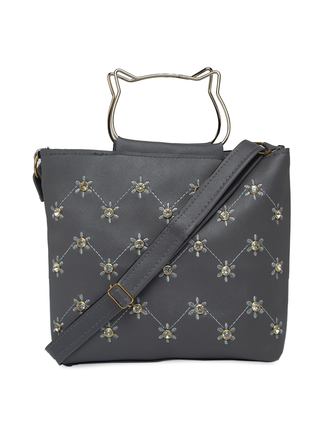 

borse lele Grey Embellished Structured Handheld Bag