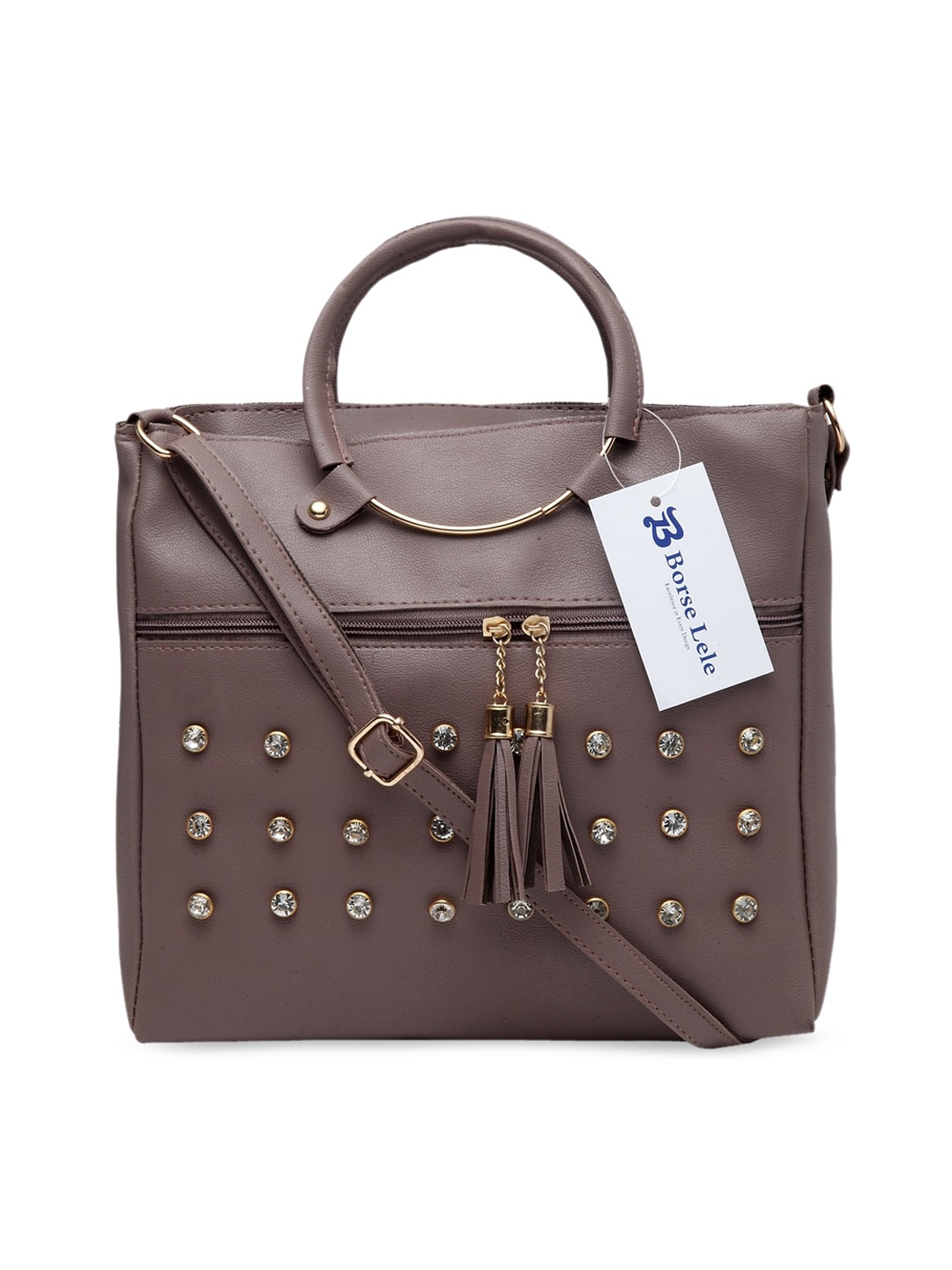 

borse lele Brown Embellished Structured Handheld Bag