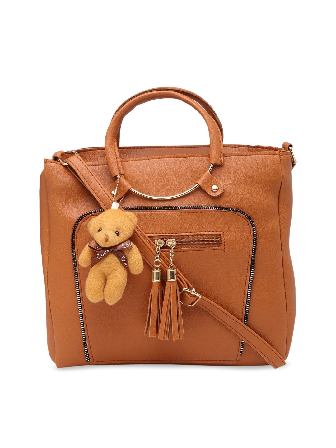 

borse lele Brown PU Structured Handheld Bag with Tasselled