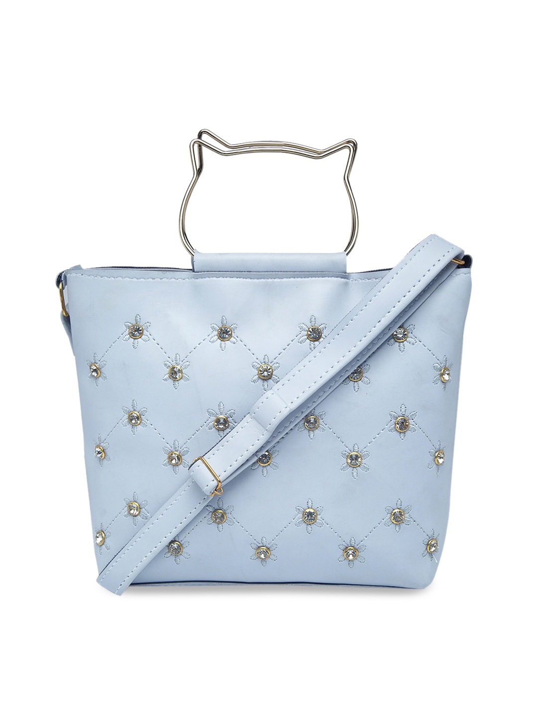 

borse lele Blue Embellished PU Structured Handheld Bag