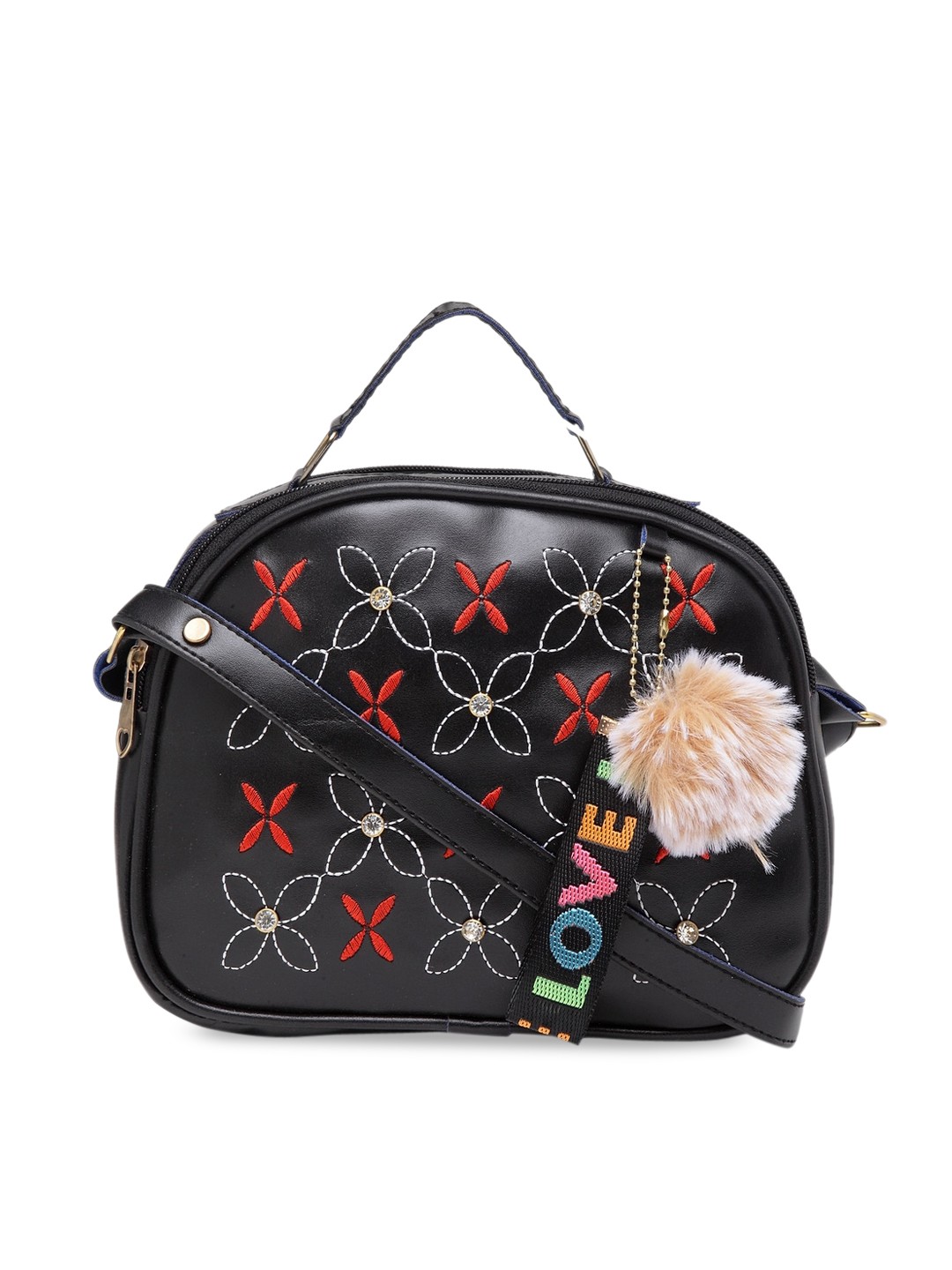 

borse lele Black Floral PU Bowling Sling Bag