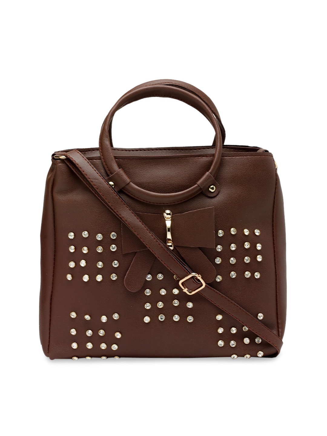 

borse lele Brown Embellished PU Swagger Handheld Bag