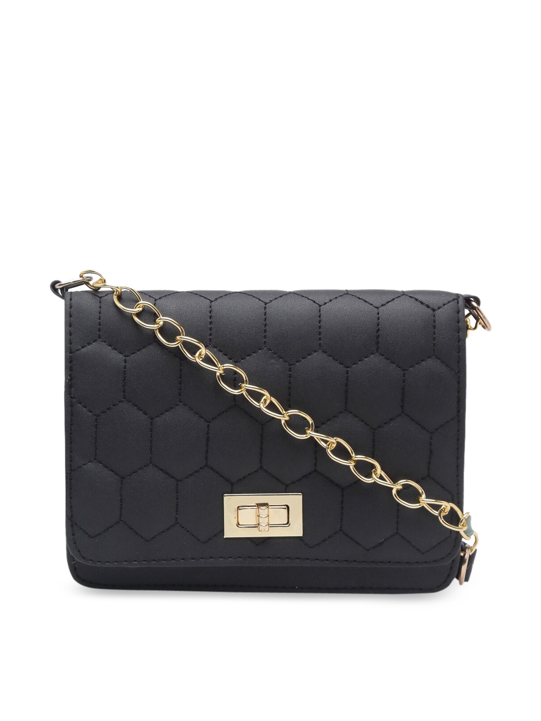 

borse lele Black Checked Textured PU Oversized Structured Shoulder Bag with Quilted