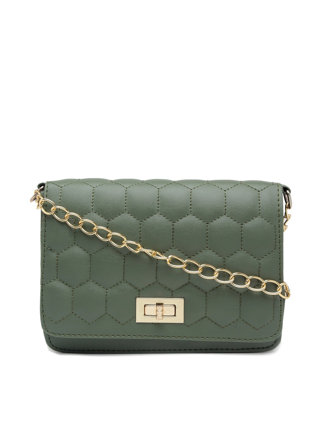 

borse lele Olive Green Textured PU Structured Sling Bag with Quilted