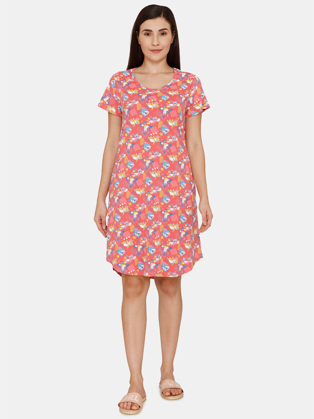 

Zivame Pink Printed Pure Cotton Nightdress