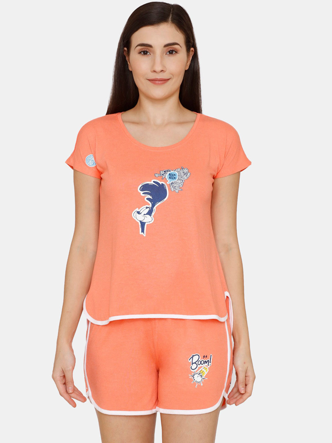 

Zivame Women Orange & Blue Printed Night suit