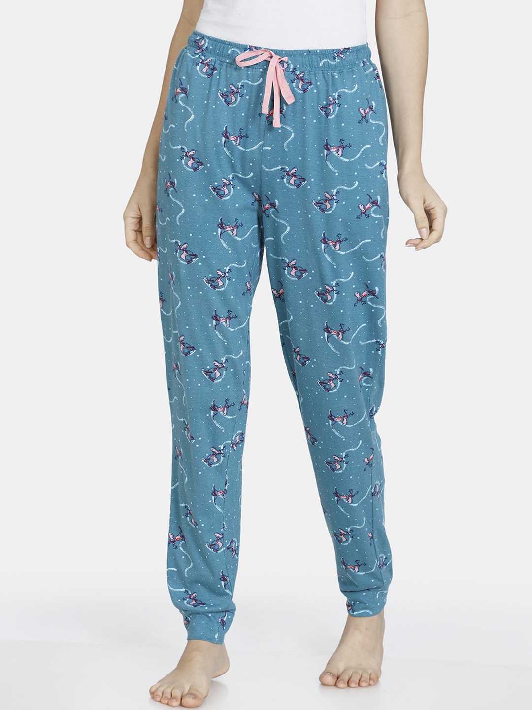 

Zivame Women Blue Reindeer Printed Lounge Pants