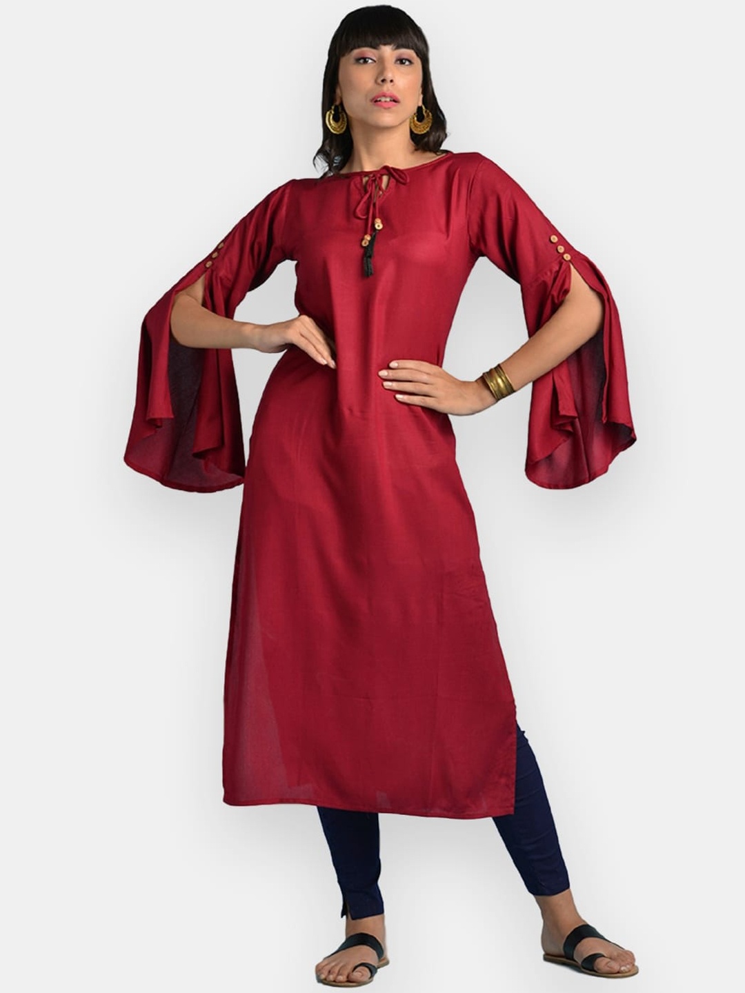 

VEDANA Women Maroon Solid Kurta