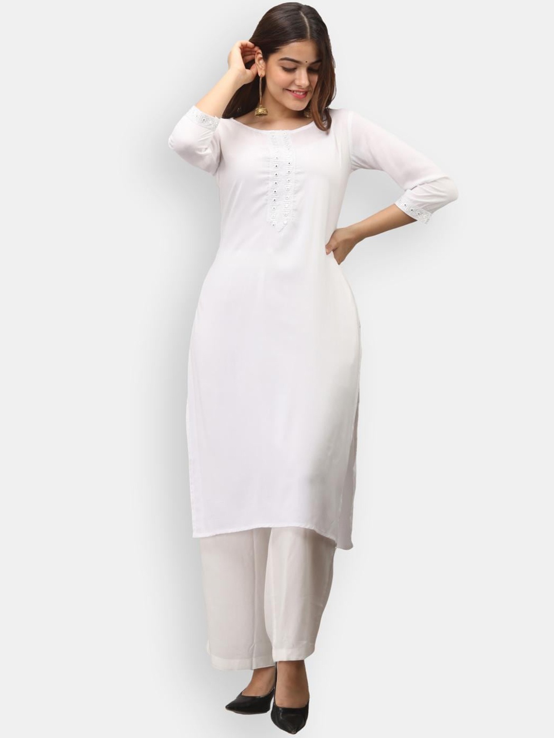 

VEDANA Women White Thread Work Kurta