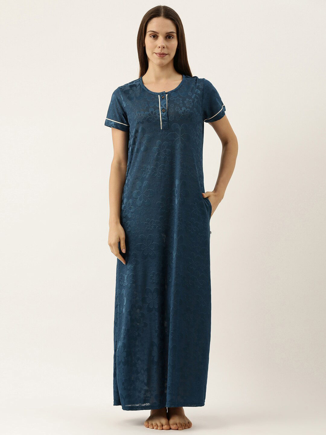 

Bannos Swagger Blue Printed Maxi Nightdress