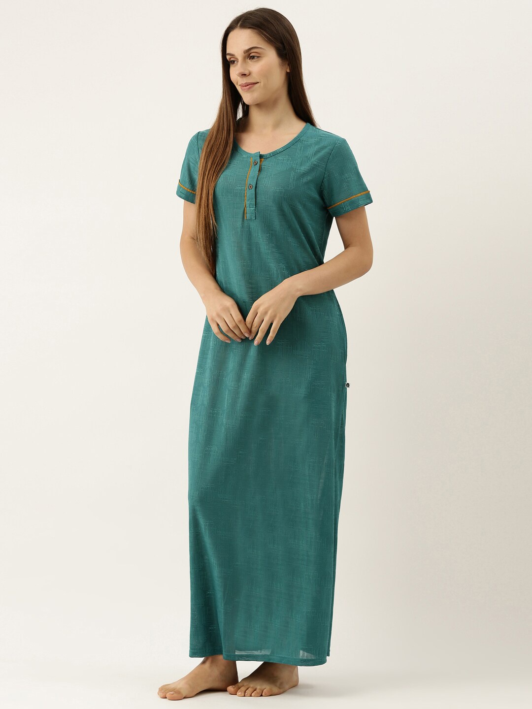 

Bannos Swagger Women Blue Solid Maxi Nightdress, Green
