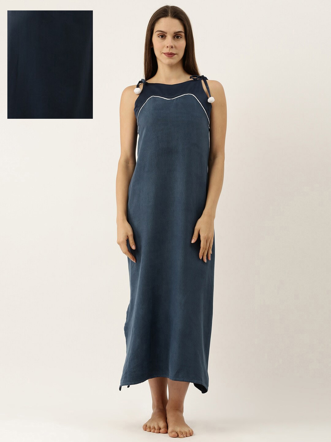 

Bannos Swagger Blue Solid Reversible Maxi Nightdress