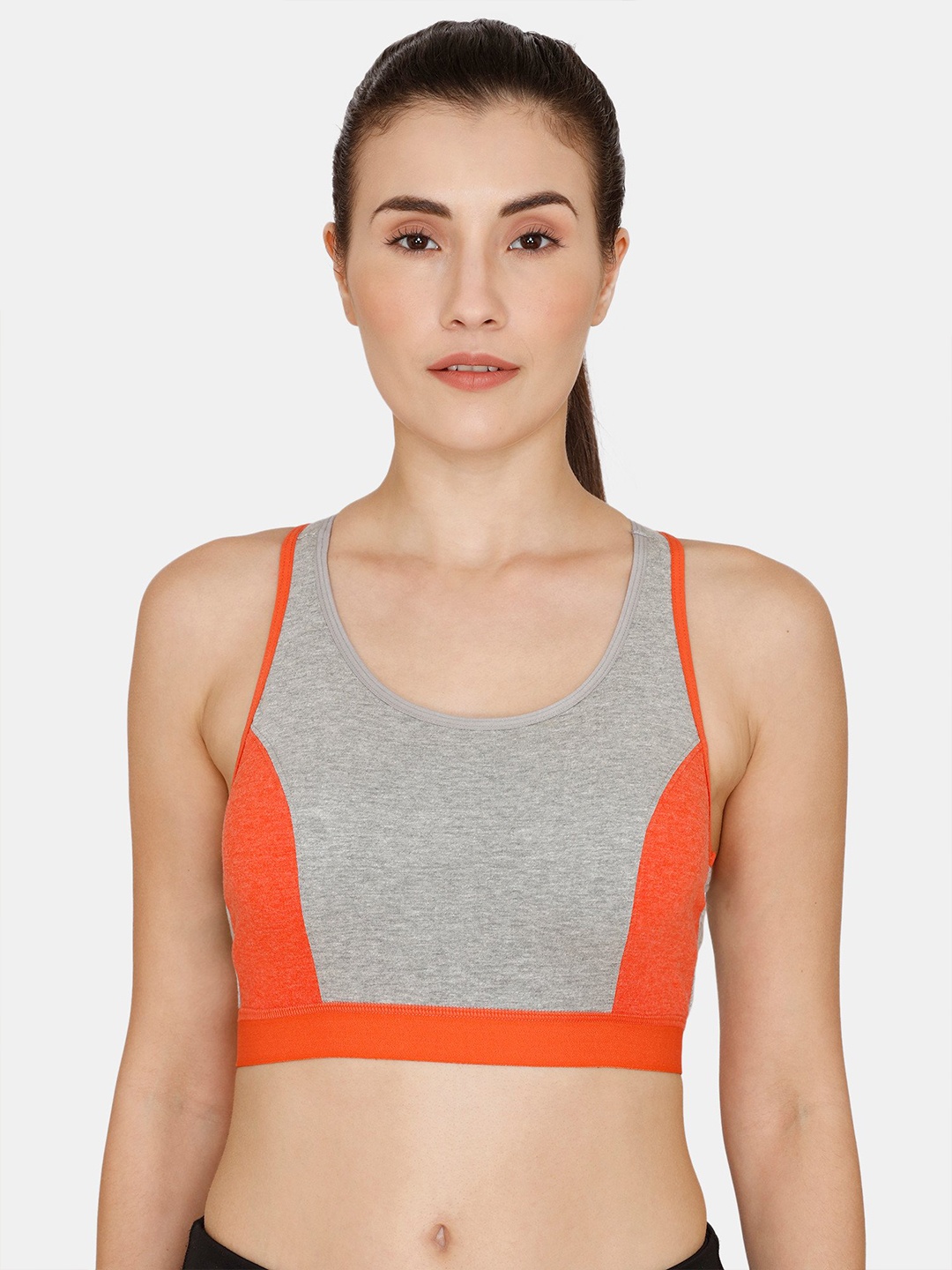 

Rosaline by Zivame Grey & Orange Non Padded Sports Bra