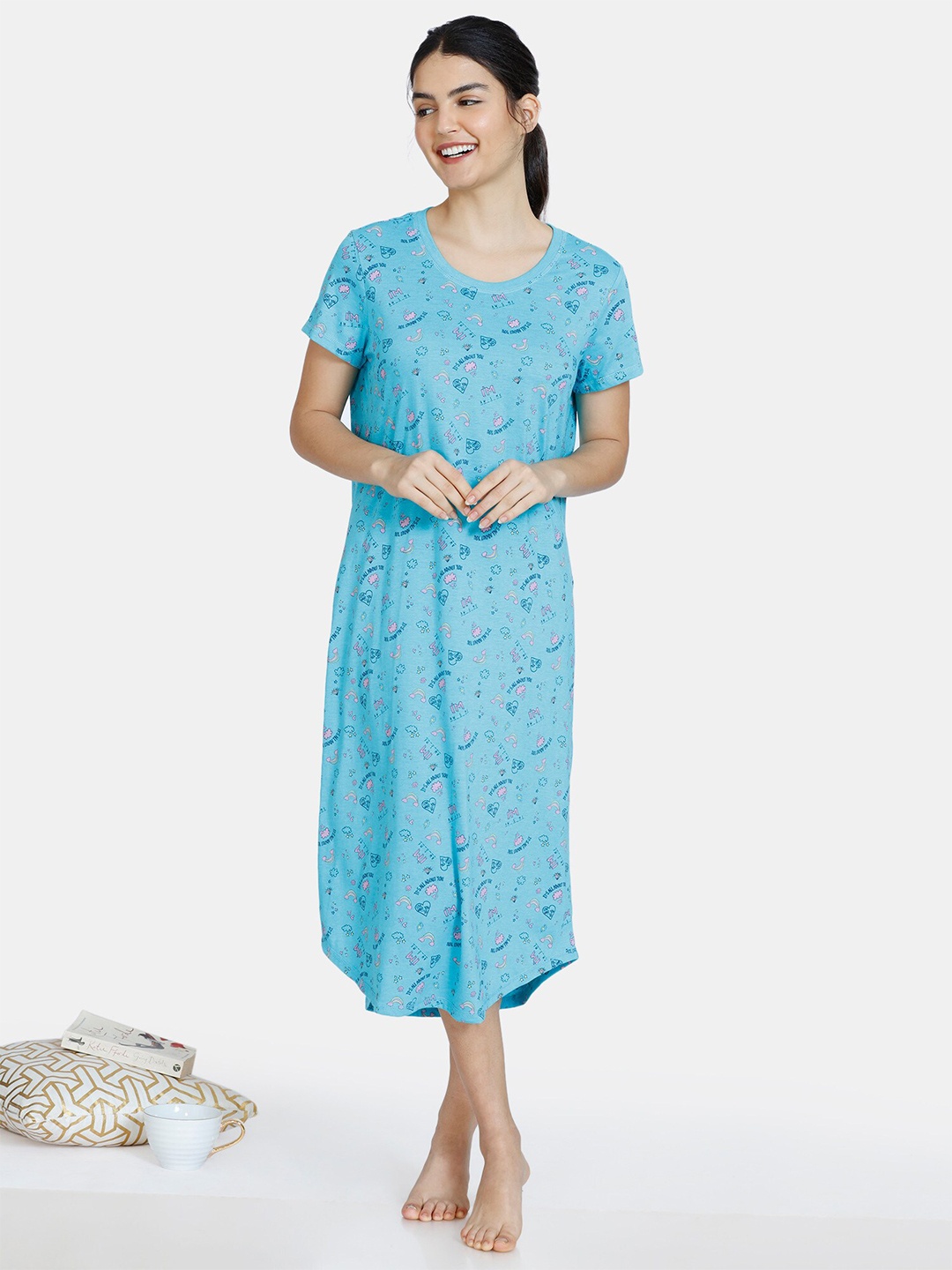 

Rosaline by Zivame Blue Printed Nightdress