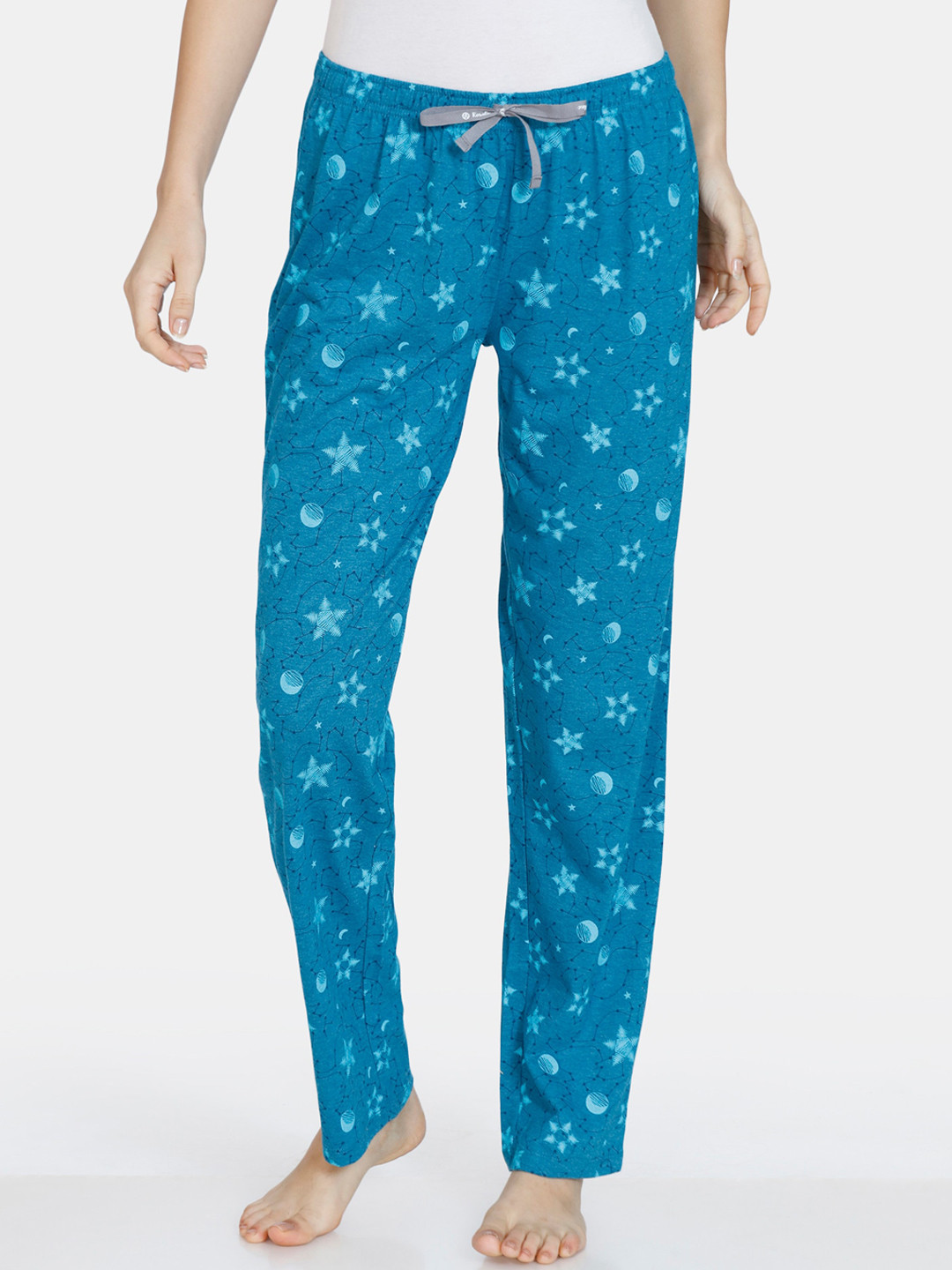 

Rosaline by Zivame Blue Printed Knitted Cotton Lounge Pants