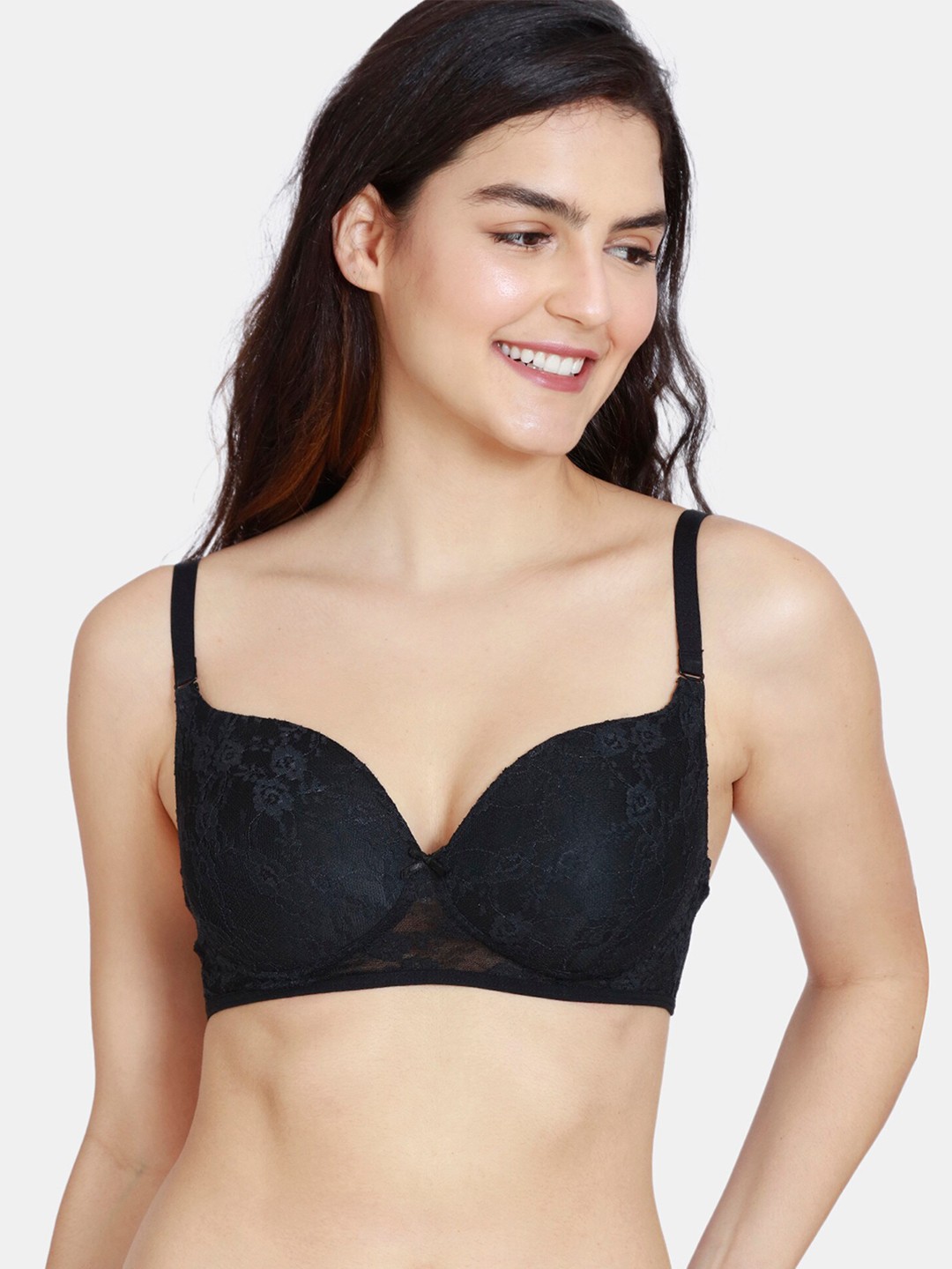 

Rosaline by Zivame Black Floral Bra Heavily Padded