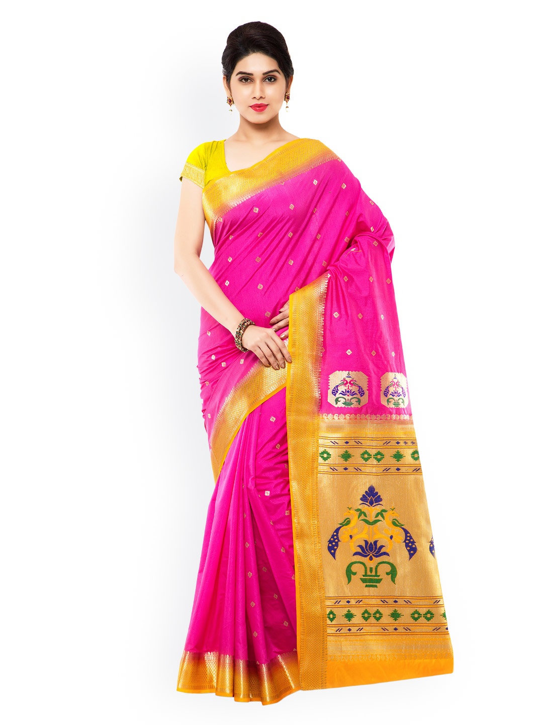 

Varkala Silk Sarees Pink Paithani Art Silk Traditional Saree