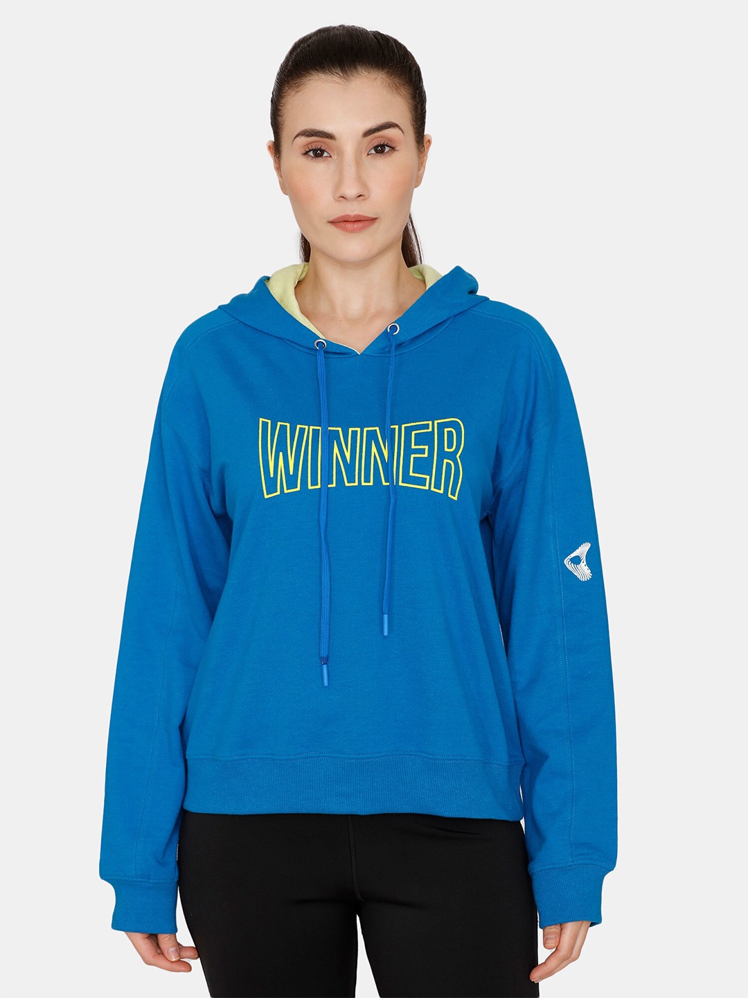 

Zelocity by Zivame Women Blue Printed Hooded Sweatshirt