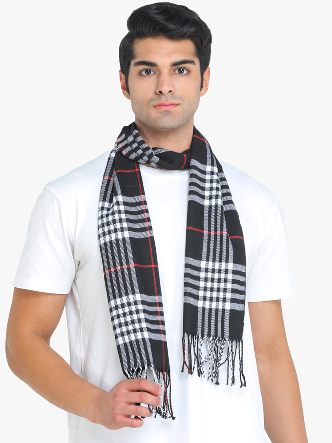 

ELLIS Men Black & White Checked Muffler
