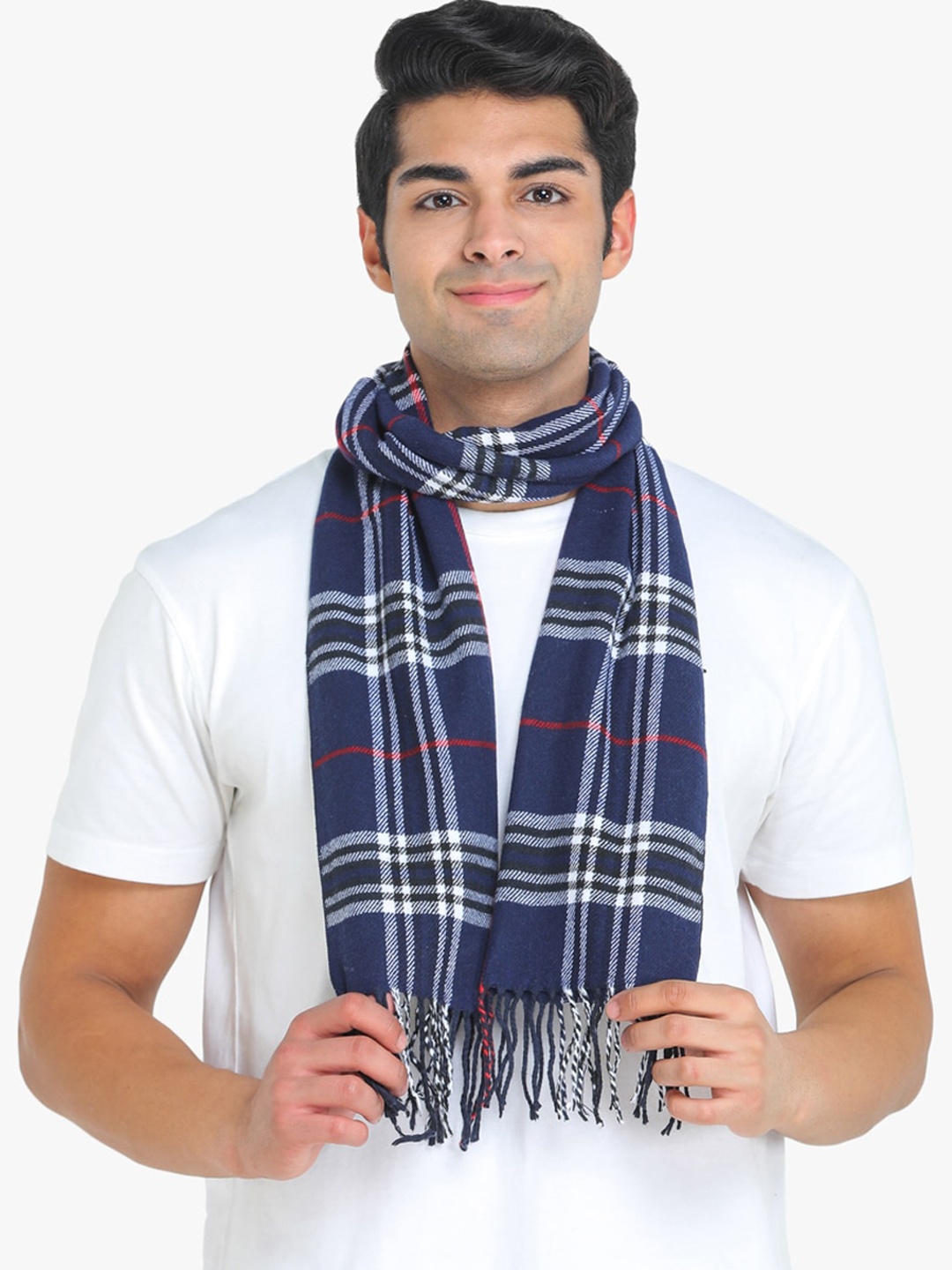 

ELLIS Men Blue & White Checked Muffler