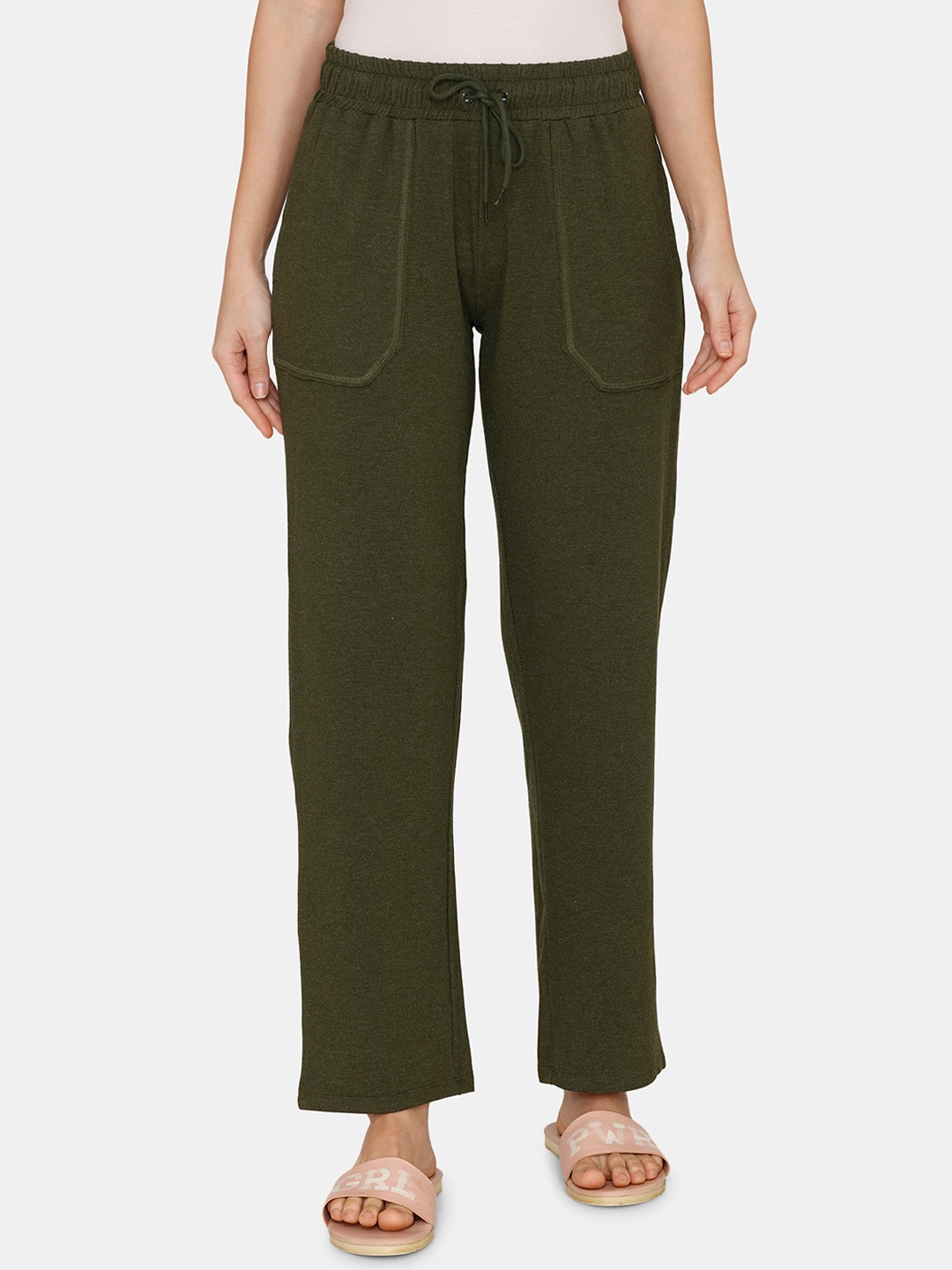

Zivame Women Olive Green Solid Lounge Pants