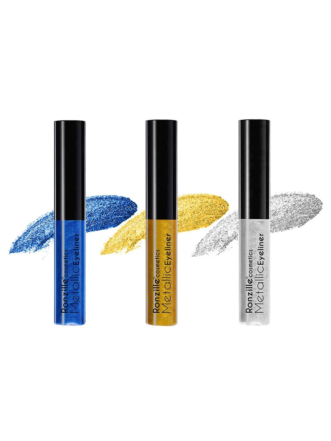 

Ronzille Pack of 3 Silver, Gold & Blue Glitter Eyeliner, Black