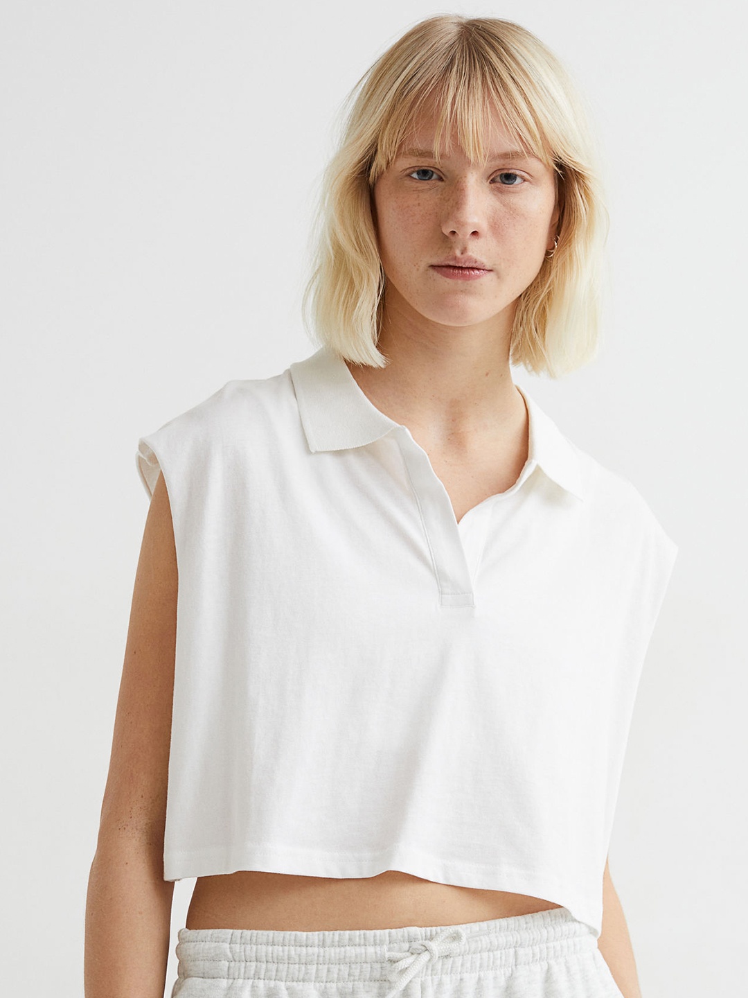 

H&M Women White Solid Cotton Collared Top