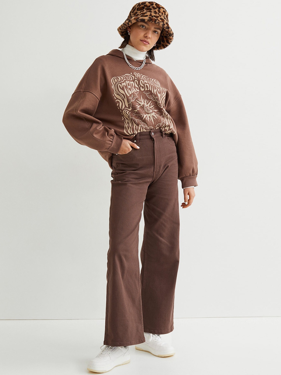 

H&M Women Brown Wide Twill Trousers
