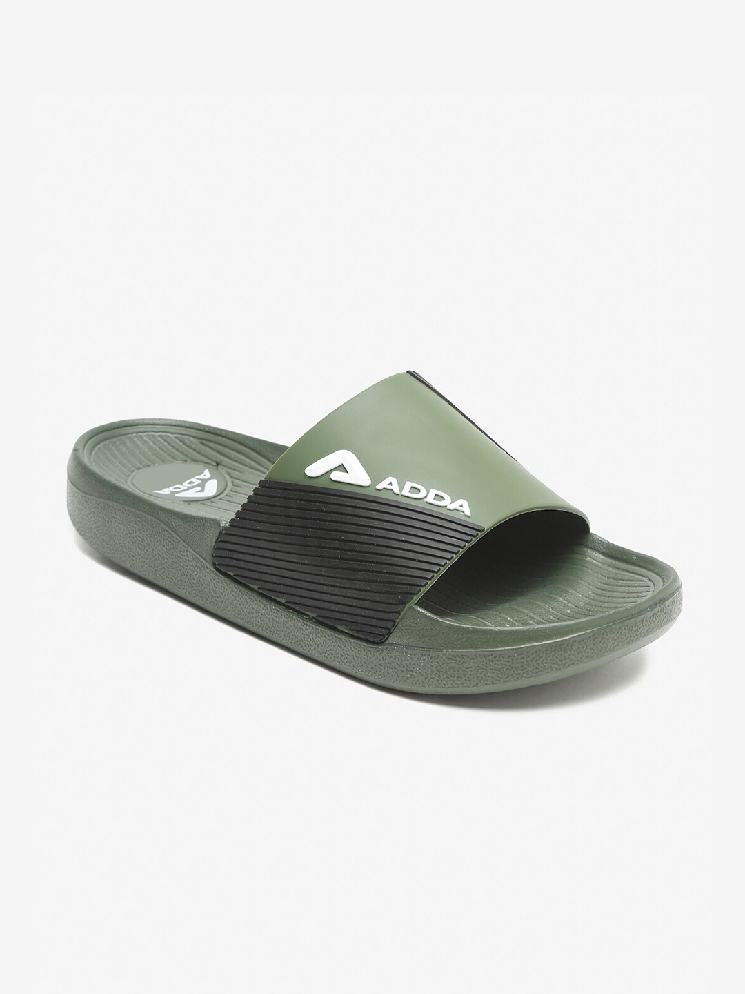 

Adda Men Olive & Black Colourblocked Sliders