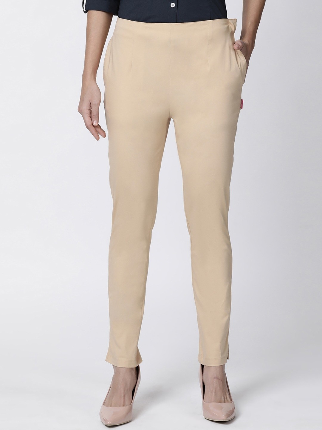 

TWIN BIRDS Women Beige Straight Fit Trousers