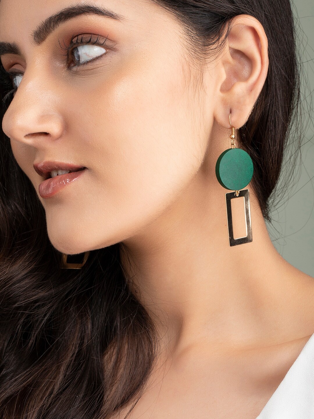 

TOKYO TALKIES X rubans FASHION ACCESSORIES Gold-Plated & Green Contemporary Drop Earrings